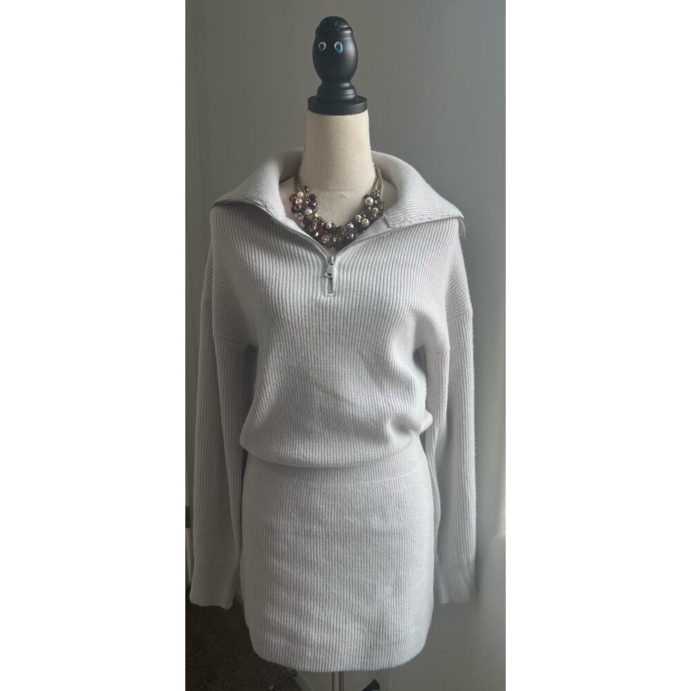 NWT Steve Madden Rowena Long Sleeve Front‎ Zip Ivory Bone Sweater Dress Size M